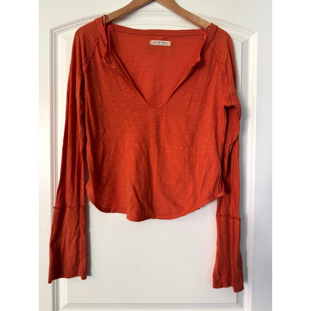 Free People We The Free Long Sleeve V-Neck Top Burnt Orange Rust Slouchy Small